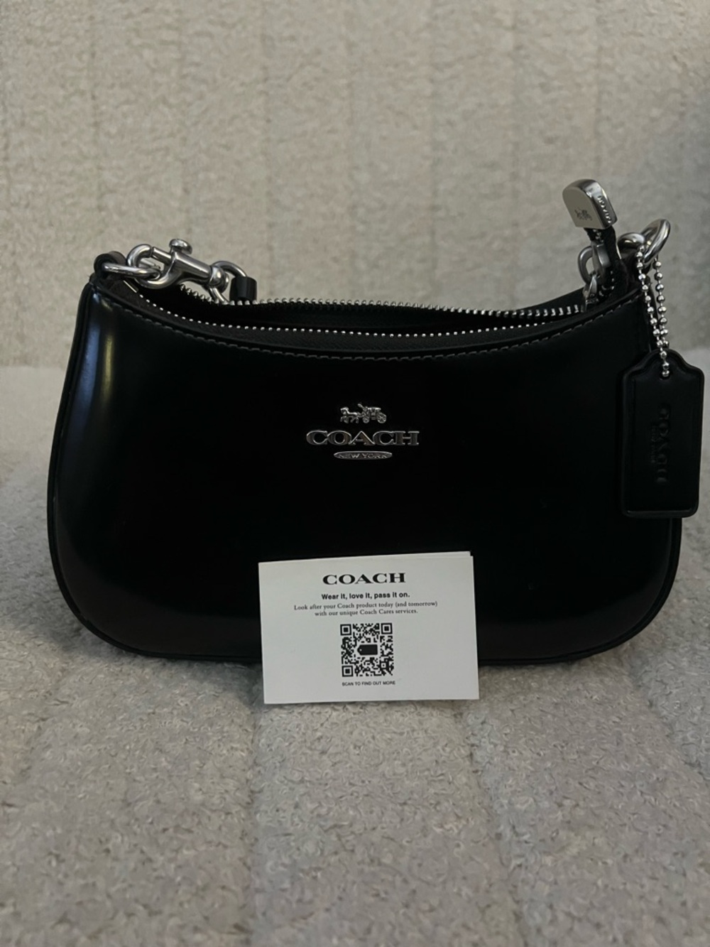 Coach mini Teri Black Leather Shoulder Bag with silver logo/hardware.